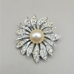 Vintage Silver Pearl Sunburst Brooch